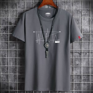 New Korean Style Men's Short-Sleeved Cotton T-Shirt  - Dark Grey