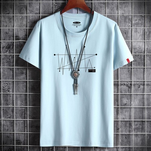 New Korean Style Men's Short-Sleeved Cotton T-Shirt - Light Blue image