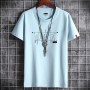 New Korean Style Men's Short-Sleeved Cotton T-Shirt - Light Blue