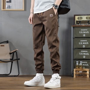 Spring Mens Cargo Pants Brown Trousers Casual Cotton