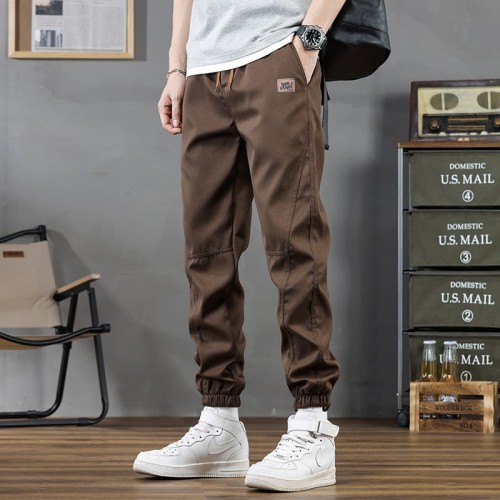 Spring Mens Cargo Pants Brown Trousers Casual Cotton image