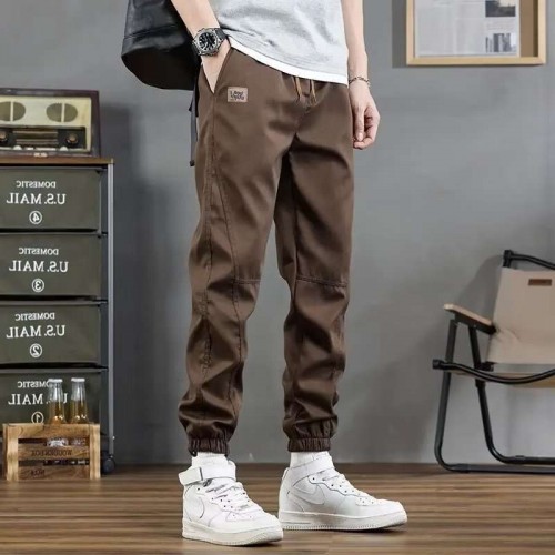 Spring Mens Cargo Pants Brown Trousers Casual Cotton image