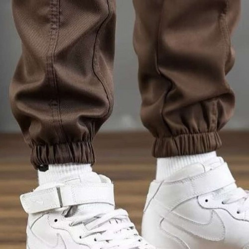 Spring Mens Cargo Pants Brown Trousers Casual Cotton image