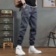 Spring Mens Cargo Pants Dark Grey Trousers Casual Cotton image