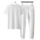 Men's White T-Shirt And Jogger Set With Gold Stripes image