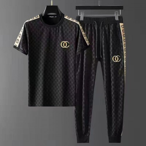 Men's Black T-Shirt And Jogger Set With Gold Stripes image