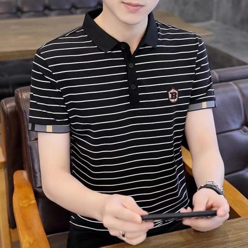 Men's Short-Sleeved T-Shirt Striped Cotton Slim Fit - Black image