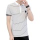 Men's Short-Sleeved T-Shirt Striped Cotton Slim Fit - White image