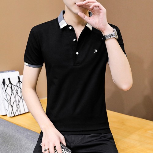 Men's Short Sleeve Polo Shirt Casual Loose Large Solid-Black image