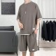 Men's Waffle Knit Tracksuit Set Relaxed Summer Style - Brown image