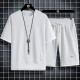 Men's Waffle Knit Tracksuit Set Relaxed Summer Style - White image