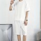 Men's Waffle Knit Tracksuit Set Relaxed Summer Style - White image