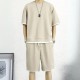 Men's Waffle Knit Tracksuit Set Relaxed Summer Style - Biege image