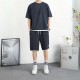 Men's Waffle Knit Tracksuit Set Relaxed Summer Style - Navy Blue image