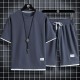 Men's Waffle Knit Tracksuit Set Relaxed Summer Style - Dark Grey image