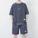 Men's Waffle Knit Tracksuit Set Relaxed Summer Style - Dark Grey image