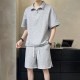 Summer Loose Two-Piece Set with Zipper Half Sleeve T-Shirt - Grey image