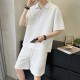 Summer Loose Two-Piece Set with Zipper Half Sleeve T-Shirt - White image