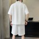 Summer Loose Two-Piece Set with Zipper Half Sleeve T-Shirt - White image