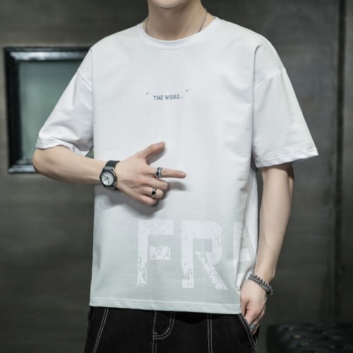 Men's Korean Style Short Sleeve T-Shirt-White image