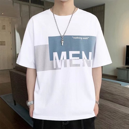 Men Trendy Printing Short Sleeves Shirt Round Neck T-Shirt - White image