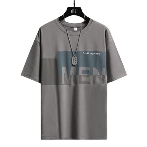 Men Trendy Printing Short Sleeves Shirt Round Neck T-Shirt - Dark Grey image