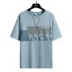 Men Trendy Printing Short Sleeves Shirt Round Neck T-Shirt - Light Blue image