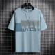 Men Trendy Printing Short Sleeves Shirt Round Neck T-Shirt - Light Blue image