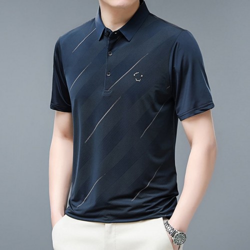 Men's Short Sleeve Striped Polo Shirt - Navy Blue image