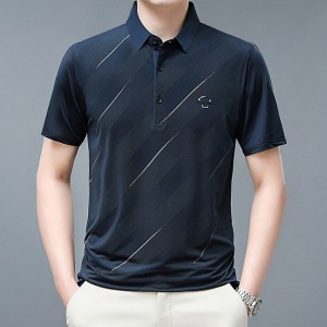 Men's Short Sleeve Striped Polo Shirt - Navy Blue