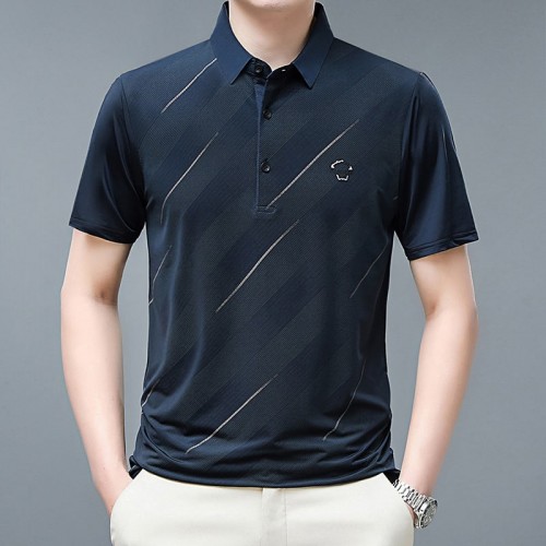 Men's Short Sleeve Striped Polo Shirt - Navy Blue image