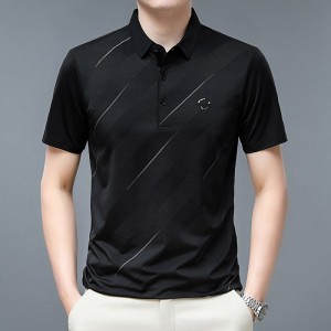 Men's Short Sleeve Striped Polo Shirt - Black