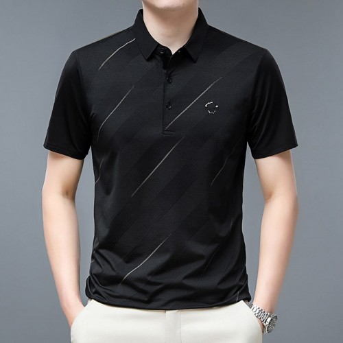 Men's Short Sleeve Striped Polo Shirt - Black image