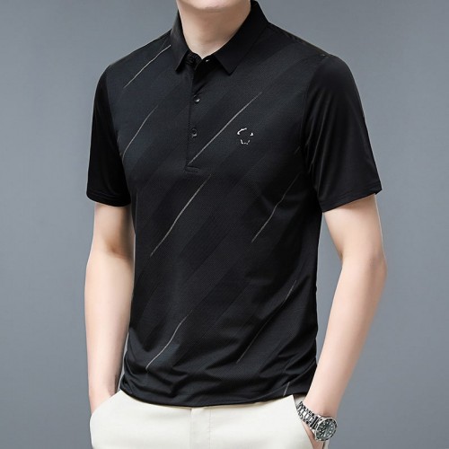 Men's Short Sleeve Striped Polo Shirt - Black image