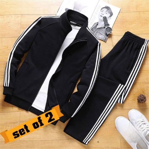 Men's White Tracksuit with Black Stripes Sporty & Stylish image