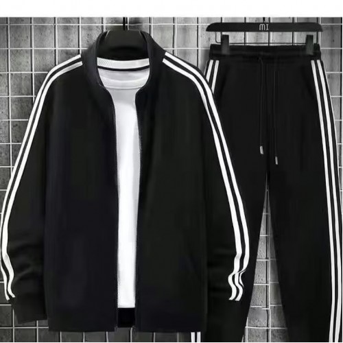 Men's White Tracksuit with Black Stripes Sporty & Stylish image