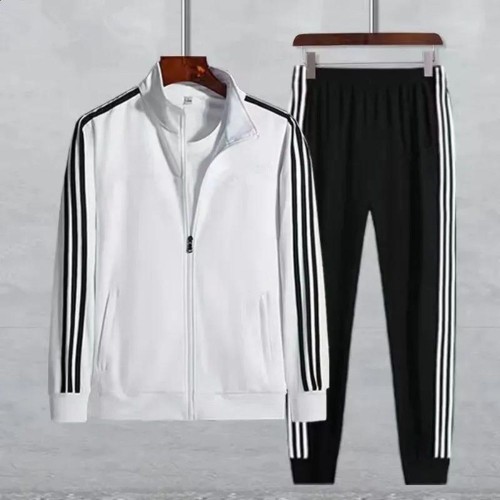 Men's White Tracksuit with Black Stripes Sporty & Stylish image