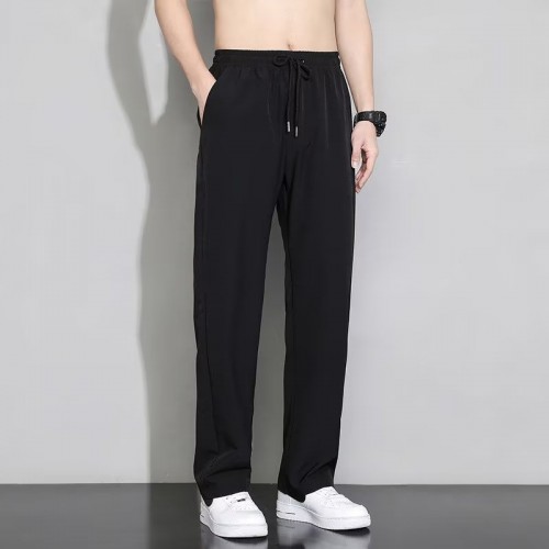 Men's Draped Silk Sports Trousers - Black image