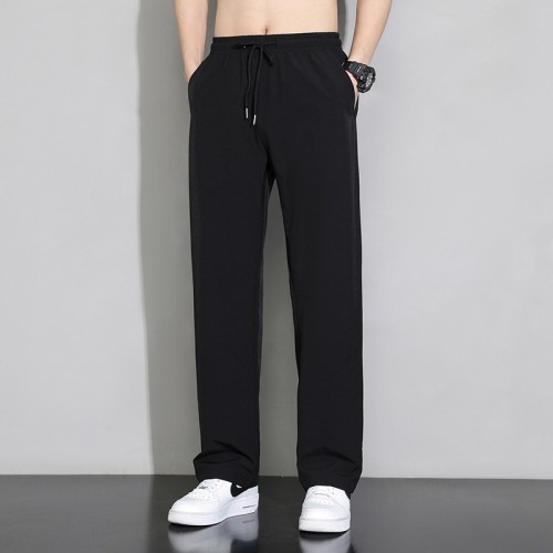 Men's Draped Silk Sports Trousers - Black image