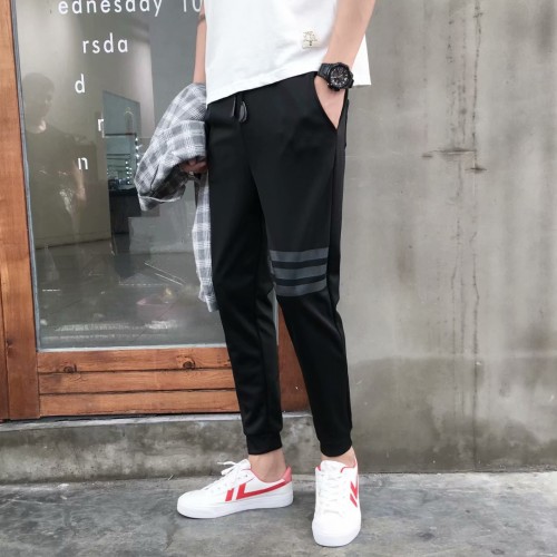 Men's Cotton Sweatpants Elastic Waist Casual Sports Pants - Black image