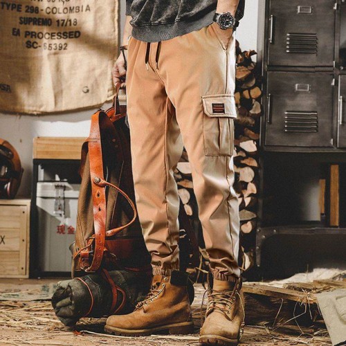 Men's Cargo Work Pants With Jogger Fit - Biege image