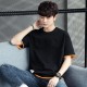 Men's Round Neck Spliced ​​Letter Short Sleeve T-shirt - Black image