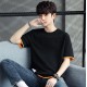 Men's Round Neck Spliced ​​Letter Short Sleeve T-shirt - Black image