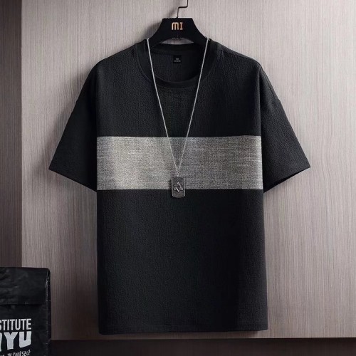 Men's Round Neck T-shirt Short Sleeve Korean Style - Black image