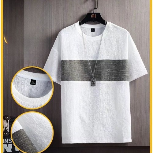 Men's Round Neck T-shirt Short Sleeve Korean Style - White image