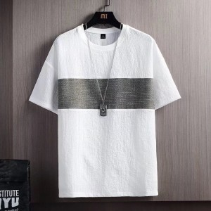 Men's Round Neck T-shirt Short Sleeve Korean Style - White