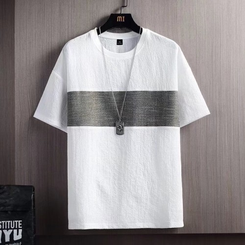 Men's Round Neck T-shirt Short Sleeve Korean Style - White image