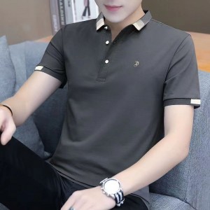 Men's Short Sleeve Polo Shirt Casual Loose Large Solid-Dark Grey