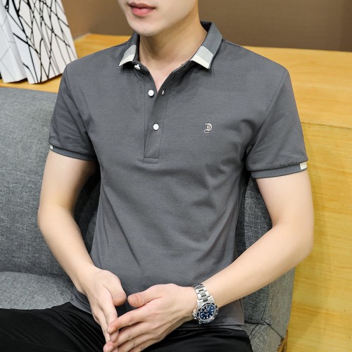 Men's Short Sleeve Polo Shirt Casual Loose Large Solid-Dark Grey image