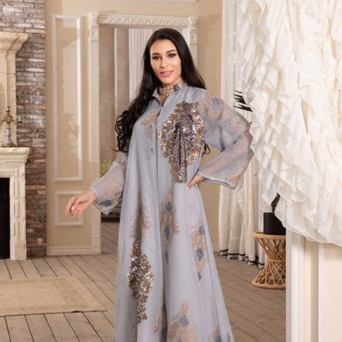 Elegant Sequin Embellished Kaftan Dress | Evening Glamour image